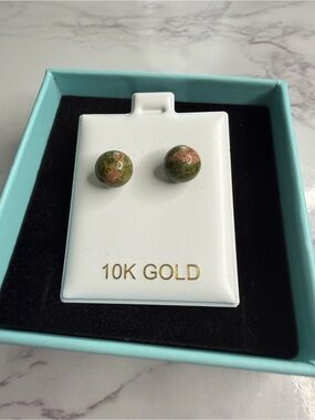 10k Real Gold Unakite Earrings